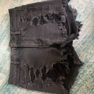 American Eagle Black Ripped Jean Shorts "High Waisted Shortie"
